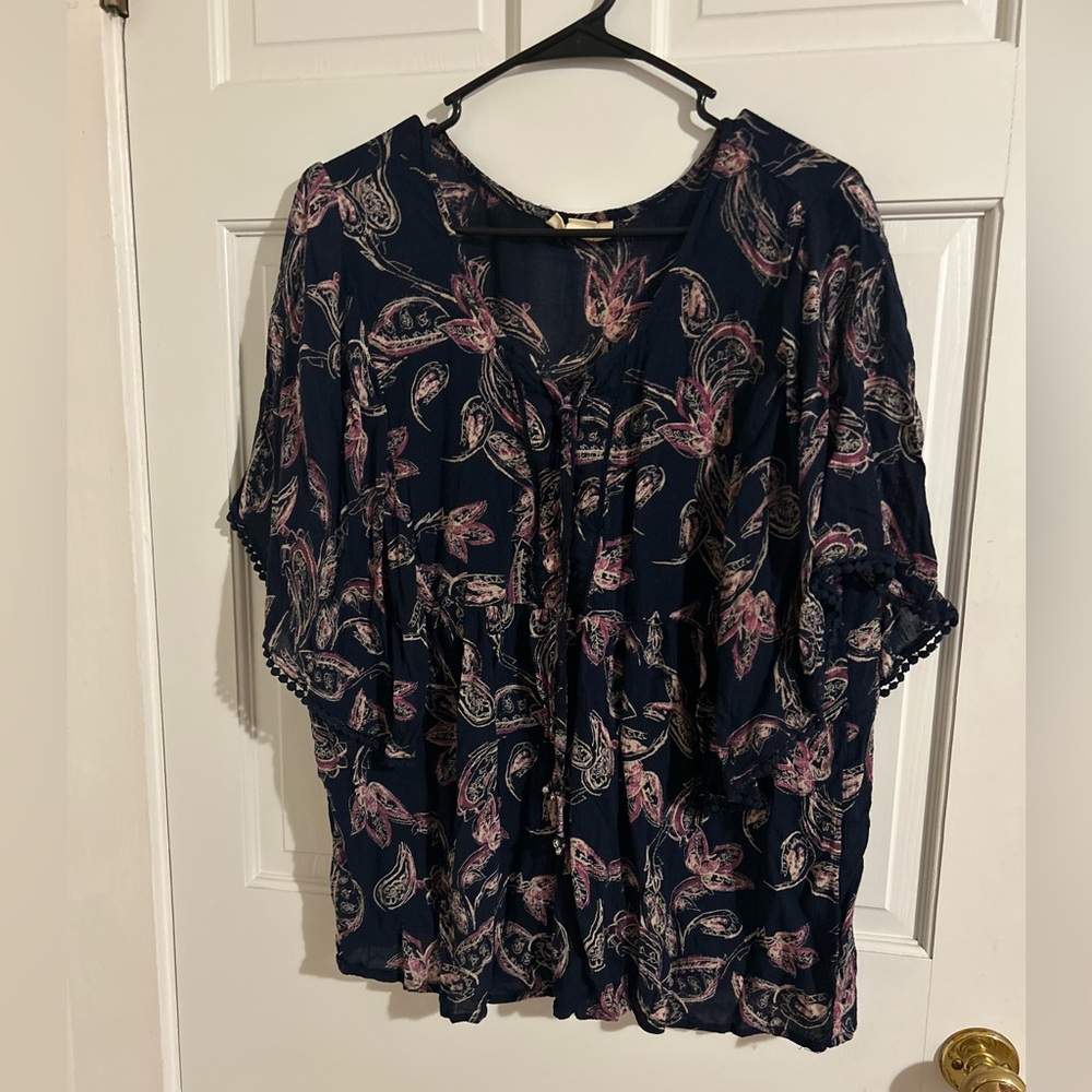 Style & Co. Dark Blue and Pink Patterned Blouse